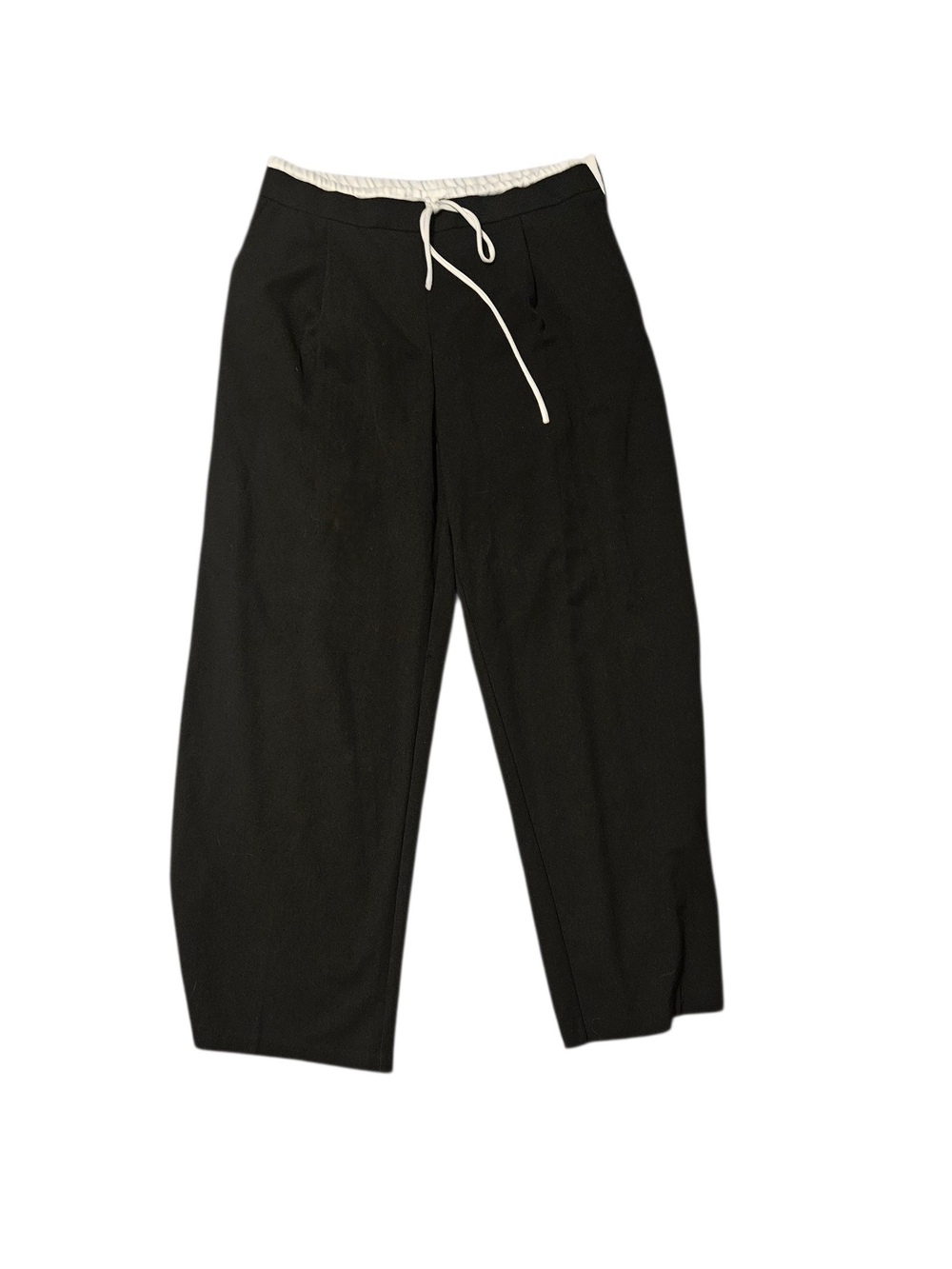 Zara Black Wide-Leg Pants with Cream Drawstring